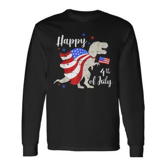 Happy 4Th Of July Independence Day With Trex Dinosaur Long Sleeve T-Shirt T-Shirt | Mazezy DE