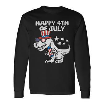 Happy 4Th Of July T-Rex Dino Dinosaur Long Sleeve T-Shirt - Monsterry