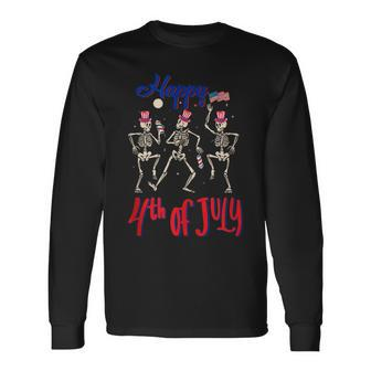 Happy 4Th Of July Skeleton American Flag Skellies Long Sleeve T-Shirt T-Shirt | Mazezy