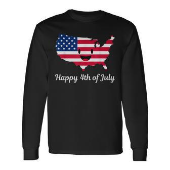 Happy 4Th Of July Smiling Patriotic Usa American Flag Long Sleeve T-Shirt T-Shirt | Mazezy