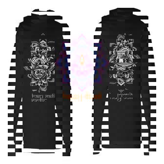 Happy Diwali Diya Oil Lamp Deepavali Festival Of Lights Long Sleeve T-Shirt - Monsterry