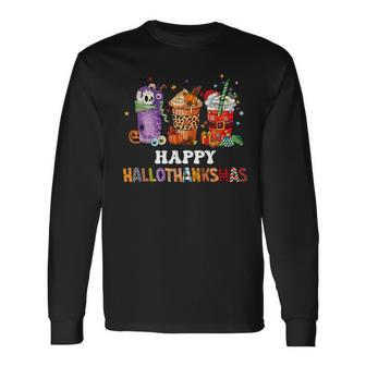 Happy Hallothanksmas Pumpkin Spice Cups Long Sleeve T-Shirt - Thegiftio UK