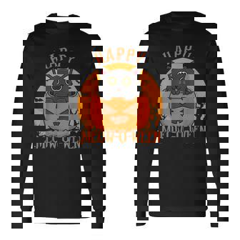 Happy Halloween Meowoween Cute Black Cat Party Costume Happy Halloween Long Sleeve T-Shirt | Mazezy