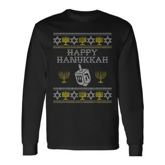 Happy Hanukkah Ugly Sweater Chanukah Jewish Christmas Long Sleeve T-Shirt | Mazezy
