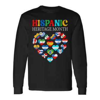 Happy National Hispanic Heritage Month All Countries Heart Long Sleeve T-Shirt - Seseable
