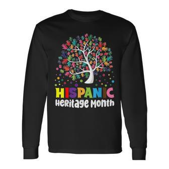 Happy National Hispanic Month All Countries Hand Flag Tree Long Sleeve T-Shirt | Mazezy