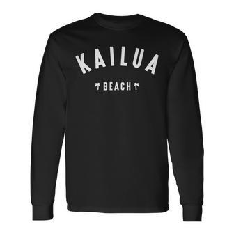 Hawaii Kailua Beach Palm Tree Long Sleeve T-Shirt | Mazezy