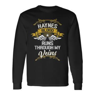 Haynes Blood Runs Through My Veins Long Sleeve T-Shirt | Mazezy