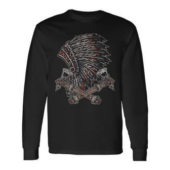 Headdress Indian Native Pride Indigenous Axe Native American Long Sleeve T-Shirt | Mazezy