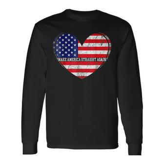 Heart Make America Straight Again Political American Flag Long Sleeve T-Shirt | Mazezy