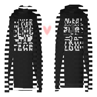 My Heart Teacher Husband Of A Teacher Teachers Husband Long Sleeve T-Shirt T-Shirt | Mazezy