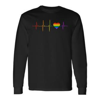Heartbeat Pulse Lgbt Pride Heart Long Sleeve T-Shirt | Mazezy