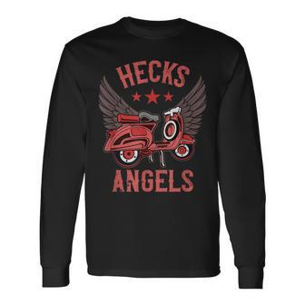 Hecks Angels Scooter Vintage Moped Graphic Long Sleeve T-Shirt | Mazezy