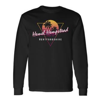 Hemel Hempstead Hertfordshire 80S Retro Graphic Sunset Long Sleeve T-Shirt | Mazezy