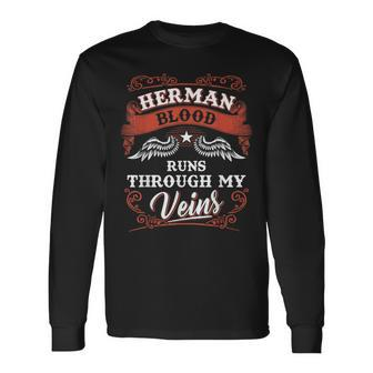 Herman Blood Runs Through My Veins Family Christmas Long Sleeve T-Shirt - Seseable