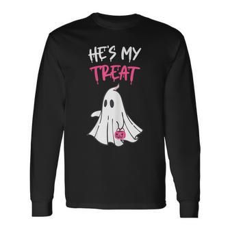 He's My Treat Halloween Costume Adult Matching Couple Lover Long Sleeve T-Shirt - Monsterry