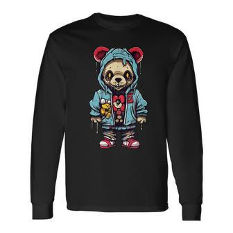 Hip Hop Teddy Bear Zombie Teddy Bear Streetwear Horror Drip Teddy Bear Long Sleeve T-Shirt | Mazezy