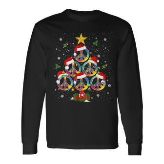 Hippies Christmas Peace Sign Tie Dye Xmas Tree Lights Long Sleeve T-Shirt - Monsterry DE