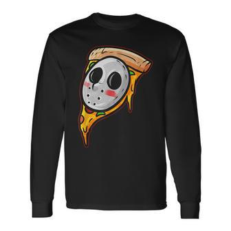 Hockey Mask Halloween Horror And Pizza Halloween Long Sleeve T-Shirt | Mazezy
