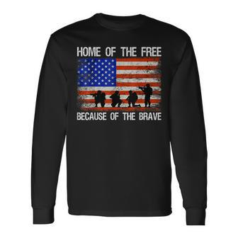 Home Of The Free Because Of The Brave Veteran American Flag Long Sleeve T-Shirt | Mazezy