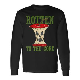Horror Rotten To The Core Scary Skeleton Face Apple Core Scary Long Sleeve T-Shirt | Mazezy