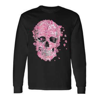 Horror Skull Cherry Blossom Japanese Sakura Japanese Long Sleeve T-Shirt | Mazezy DE
