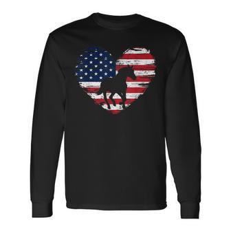 Horse American Flag Heart 4Th Of July Usa Patriotic Pride Long Sleeve T-Shirt - Monsterry