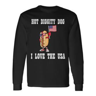 Hot Diggity Dog July 4Th Patriotic Bbq Picnic America Patriotic Long Sleeve T-Shirt | Mazezy