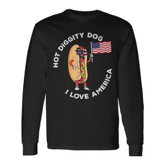 Hot Diggity Dog July 4Th Patriotic Bbq Picnic Usa Patriotic Long Sleeve T-Shirt T-Shirt | Mazezy