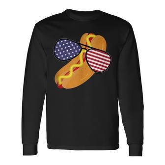Hot Dog Glasses 4Th Of July Usa Patriotic Hot Dog Flag Long Sleeve T-Shirt - Monsterry