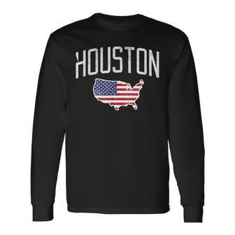 Houston Texas Tx City Pride Usa Flag Distressed Long Sleeve T-Shirt T-Shirt | Mazezy
