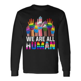 We Are All Human Lgbt Flag Gay Pride Month Transgender Flag Long Sleeve T-Shirt | Mazezy
