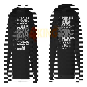 Husband Father King Blessed Man Afro Long Sleeve T-Shirt T-Shirt | Mazezy