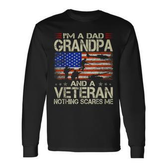 I'm A Dad Grandpa And Veteran Retro Papa Grandpa Long Sleeve - Seseable