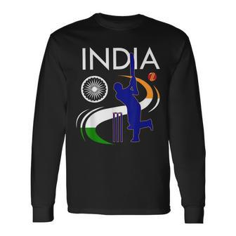 India Cricket With Indian Flag Brush Stroke Long Sleeve T-Shirt | Mazezy