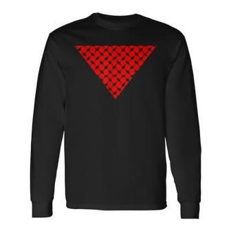 Inverted Red Triangle With Patterns Long Sleeve T-Shirt | Mazezy