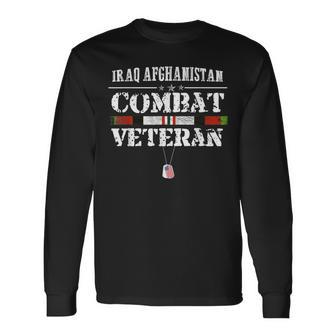 Iraq Afghanistan Combat Veteran Proud Army Military Vintage Long Sleeve T-Shirt T-Shirt | Mazezy