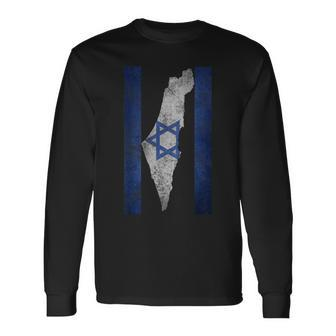 Israel Map Travel Jews Proud Jewish Israeli Flag Long Sleeve T-Shirt | Mazezy