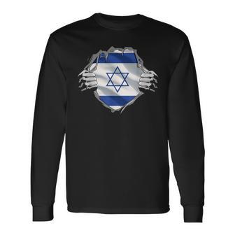 Israel Roots Flag Patriotic Israeli Heritage Patriot Day Long Sleeve T-Shirt | Mazezy
