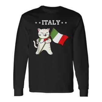 Italian Flag & Cat Italy Long Sleeve T-Shirt T-Shirt | Mazezy