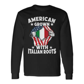 Italy American Grown With Italian Roots Proud Italian Long Sleeve T-Shirt T-Shirt | Mazezy