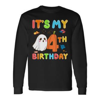 It's My 4Th Birthday 4 Years Old Ghost Pumpkin Halloween Long Sleeve T-Shirt | Mazezy