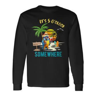 It's 5 O’Clock Somewhere Parrot Sunset Drinking Long Sleeve T-Shirt | Mazezy