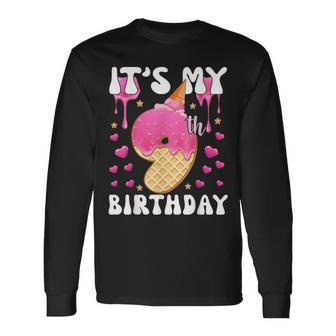 Its My 9Th Birthday Ice Cream Cone Happy 9 Years Old Girl Long Sleeve T-Shirt T-Shirt | Mazezy
