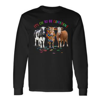 Its Ok To Be Different Cow Autism Awareness Long Sleeve T-Shirt T-Shirt | Mazezy