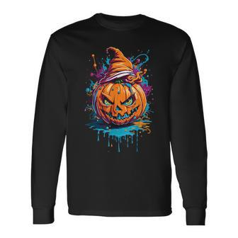 Jack O Lantern Face Pumpkin Scary Halloween Costume Long Sleeve T-Shirt - Thegiftio UK