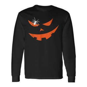 Jack O Lantern Pumpkin Creepy Smiling Face Halloween Costume Pumpkin Long Sleeve T-Shirt T-Shirt | Mazezy