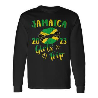 Jamaica 2023 Girls Trip With Jamaican Flag And Kiss Lips Long Sleeve T-Shirt - Seseable