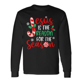 Jesus Is The Reason For The Season Christmas Xmas Candy Cane Long Sleeve T-Shirt - Seseable