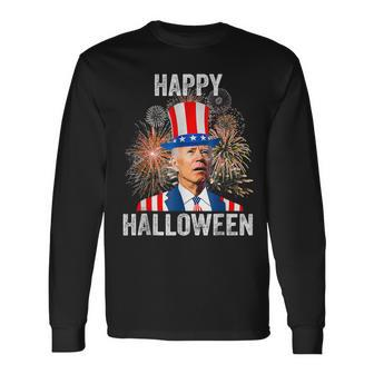 Joe Biden Happy Halloween Us Flag Confused 4Th Of July Long Sleeve T-Shirt T-Shirt | Mazezy